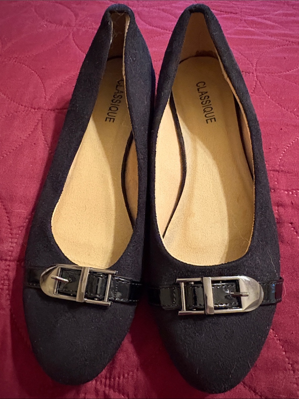 9M Classique Black Women's Buckle Flats